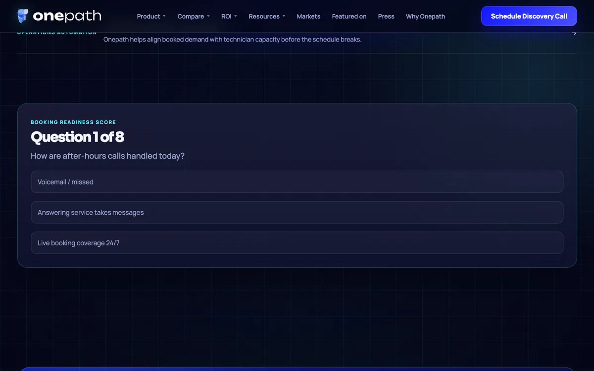 Booking Readiness Score on Onepath AI's website