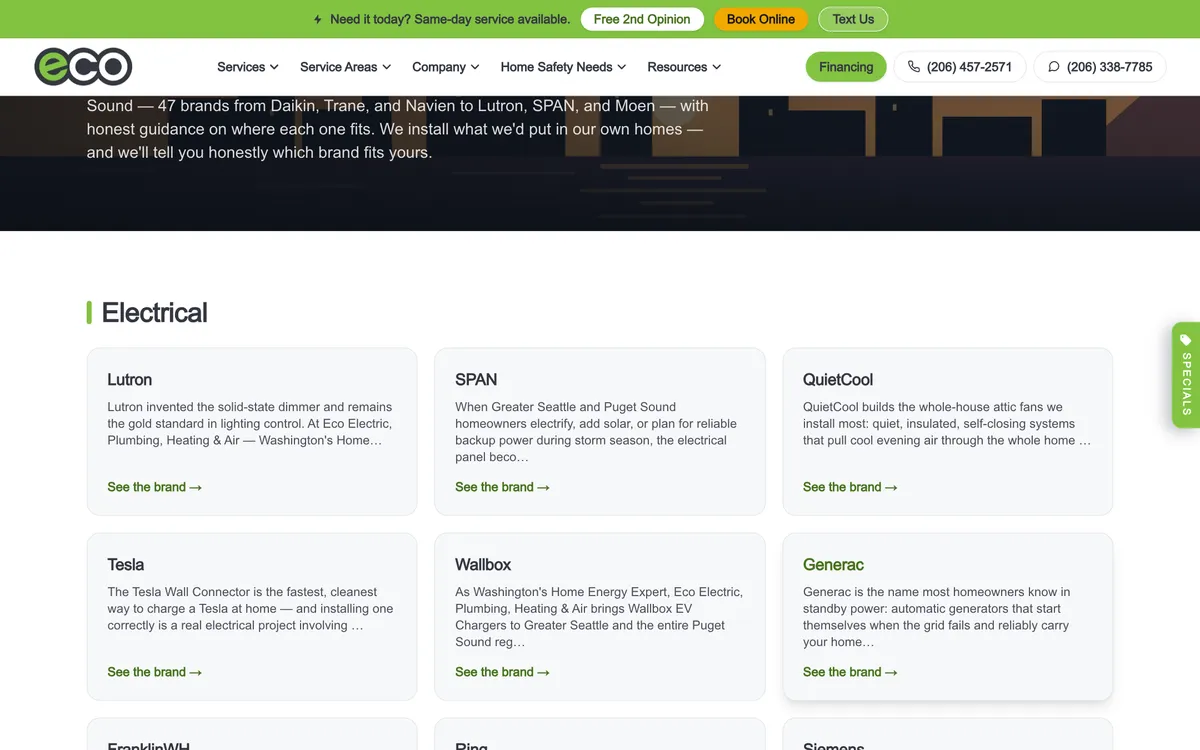 Brand Catalog on Eco Electric, Plumbing, Heating & Air's website