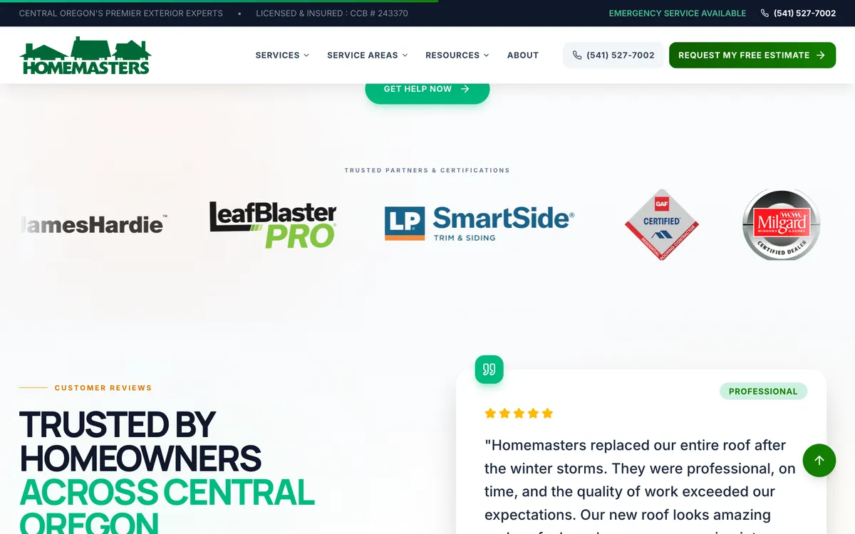 Certifications & Manufacturer Badges Wall on Homemasters's website