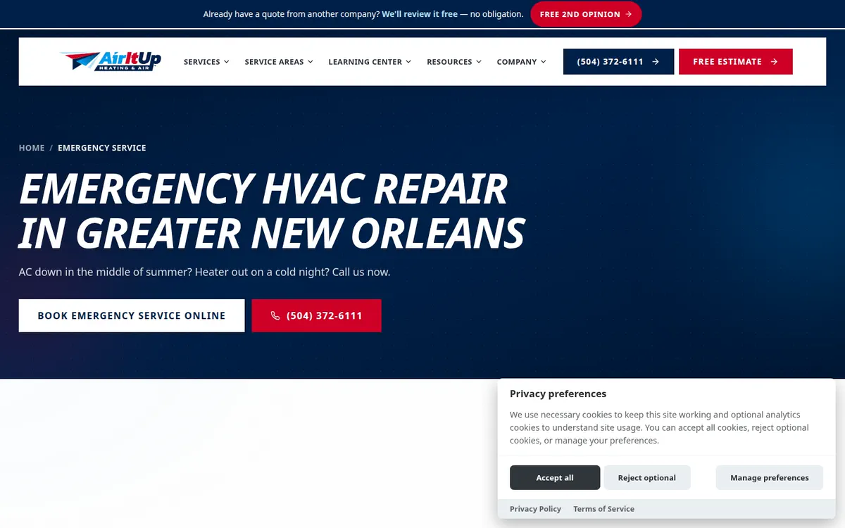 Emergency / After-Hours Router on Air It Up Air Conditioning & Heating's website