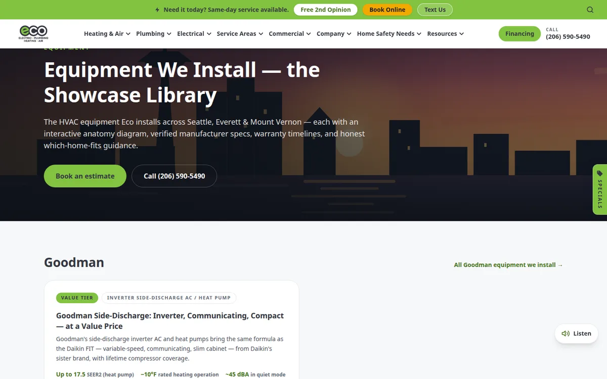 Equipment Explorer on Eco Electric, Plumbing, Heating & Air's website
