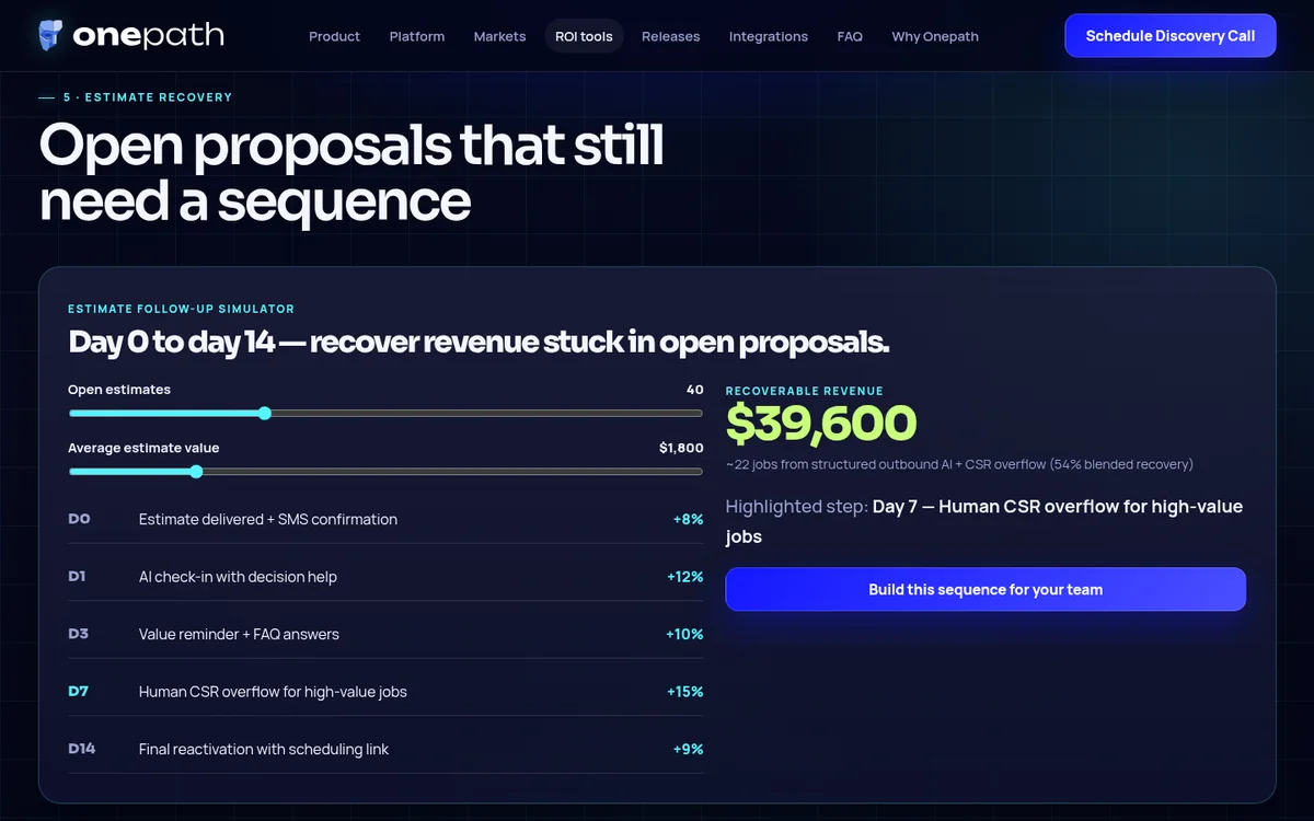 Estimate Follow-Up Simulator on Onepath AI's website