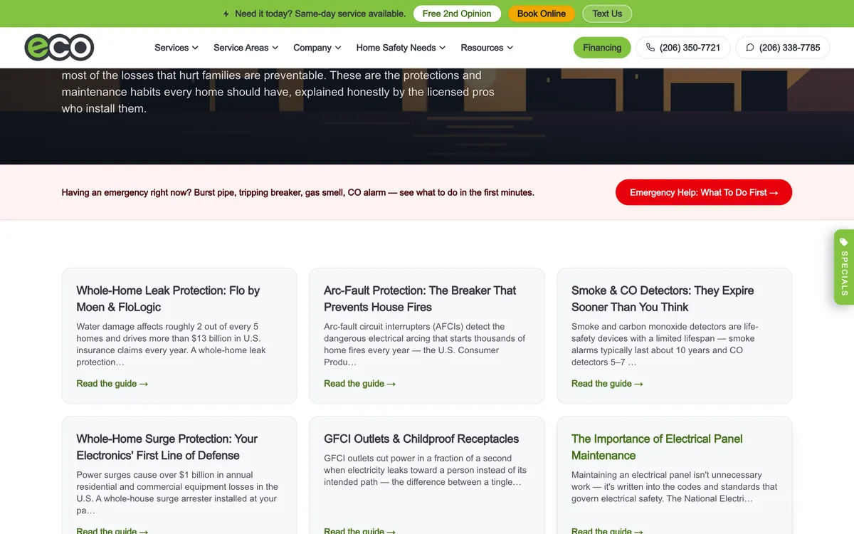 Home Safety & Security Center on Eco Electric, Plumbing, Heating & Air's website