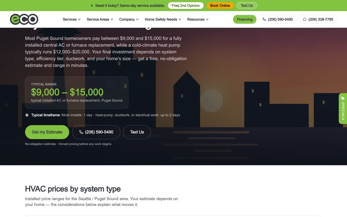 How Much Does X Cost on Eco Electric, Plumbing, Heating & Air's website