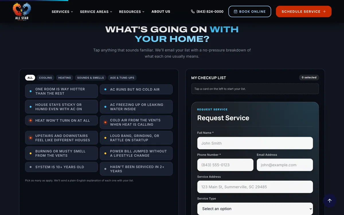HVAC Troubleshooting System on HVAC Repair Charleston's website