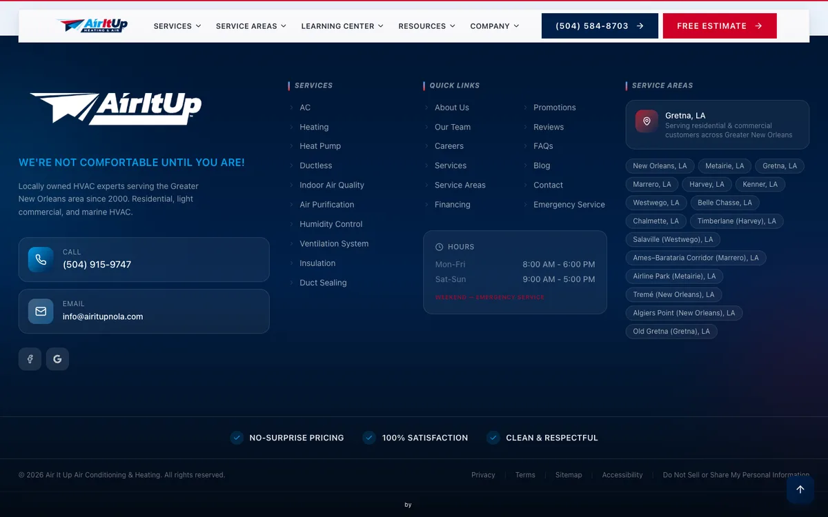Live Humidity Cooling Index on Air It Up Air Conditioning & Heating's website