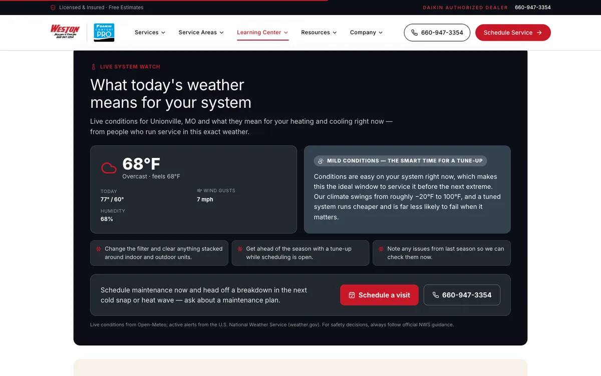 Live Seasonal System Watch on Weston Heating & Cooling, Inc.'s website