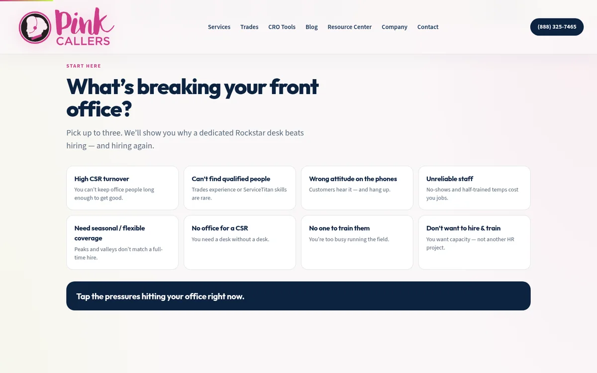 Pain Diagnosis Router on Pink Callers's website