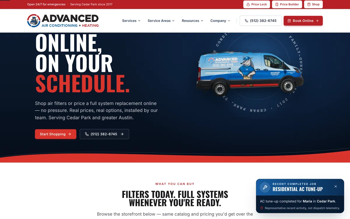 Product Catalog on Advanced Air Conditioning + Heating's website