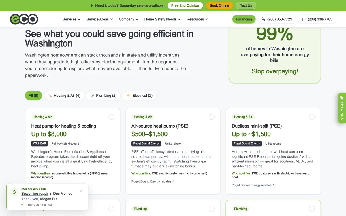 State Rebates & Incentives Explorer on Eco Electric, Plumbing, Heating & Air's website
