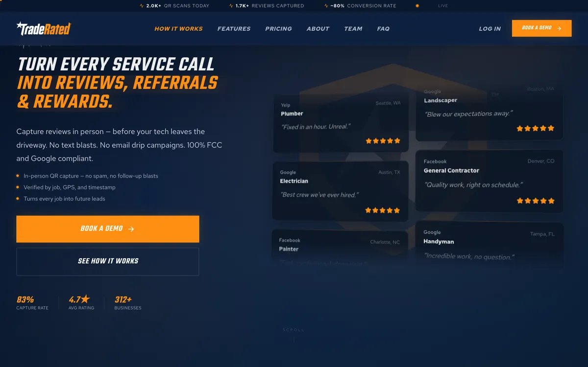 Reviews Engine on TradeRated's website