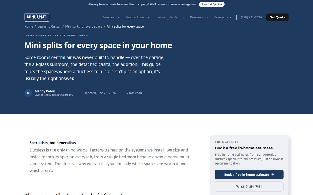 Room & Space-Use SEO Pages on The Mini Split Co's website