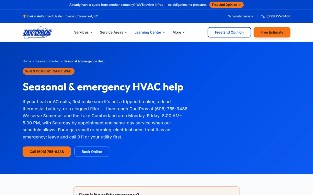 Seasonal Maintenance Checklist Hub on Ductpros LLC's website