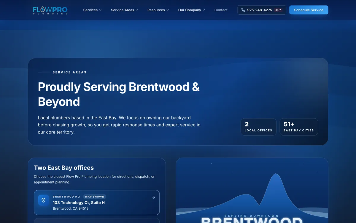 Service Area Pages Generator on Flow Pro Plumbing's website