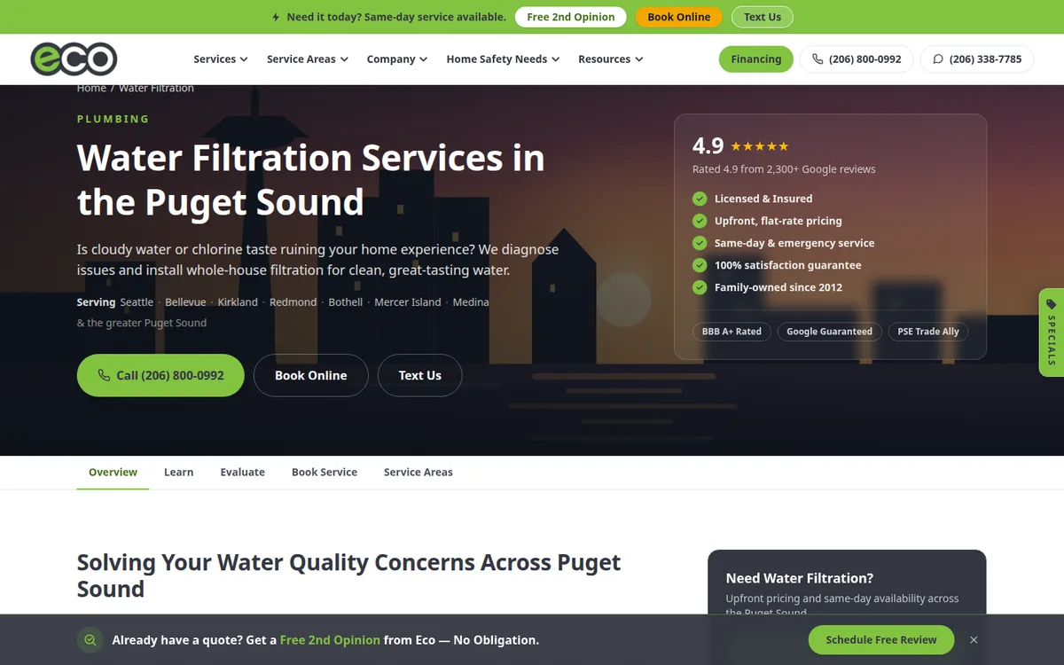 Water / Utility Profile Hub on Eco Electric, Plumbing, Heating & Air's website