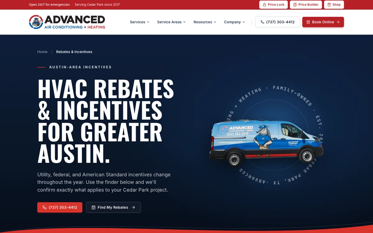 Screenshot: Rebate calculator on Advanced Air Conditioning + Heating