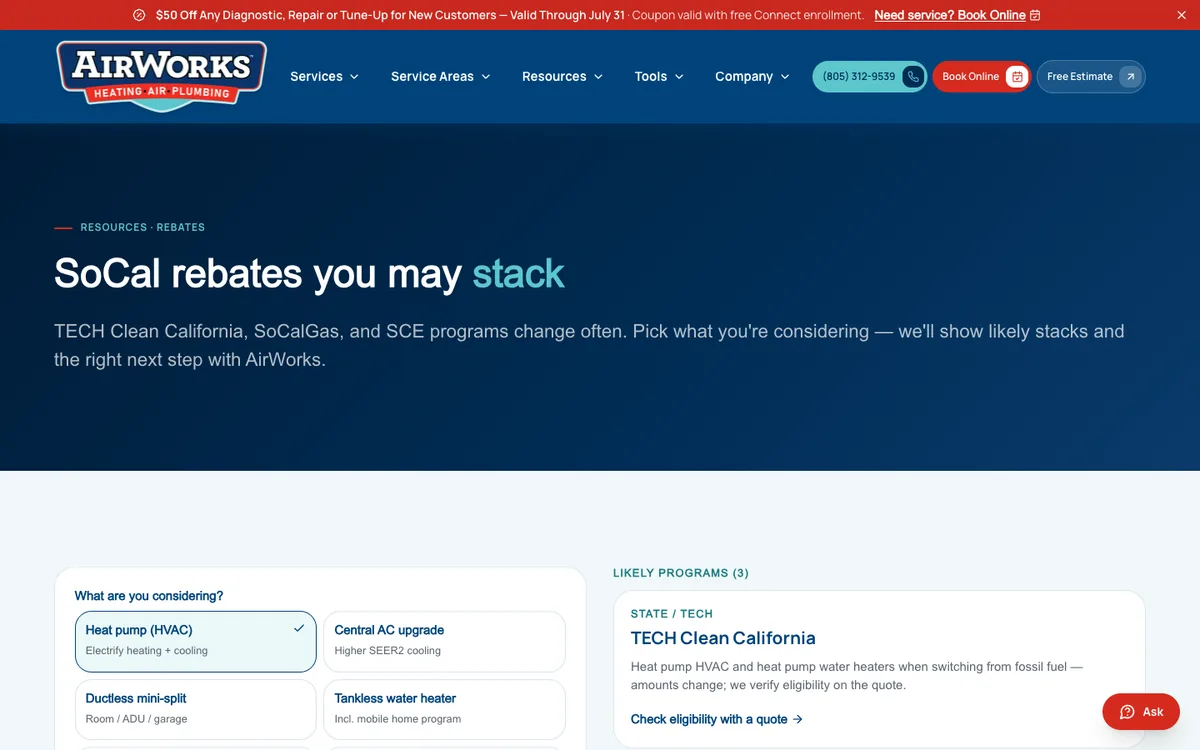Screenshot: Rebates Hub on AirWorks Solutions