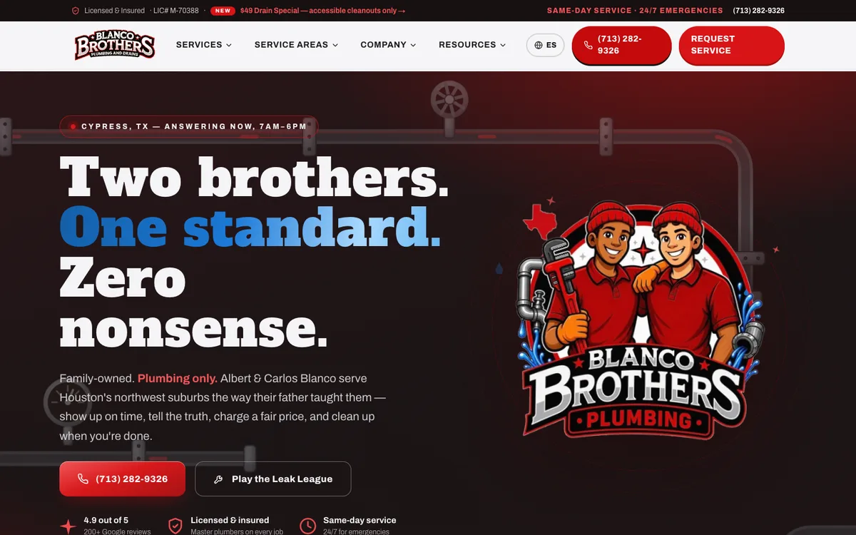 Screenshot: Spanish translator on Blanco Brothers Plumbing
