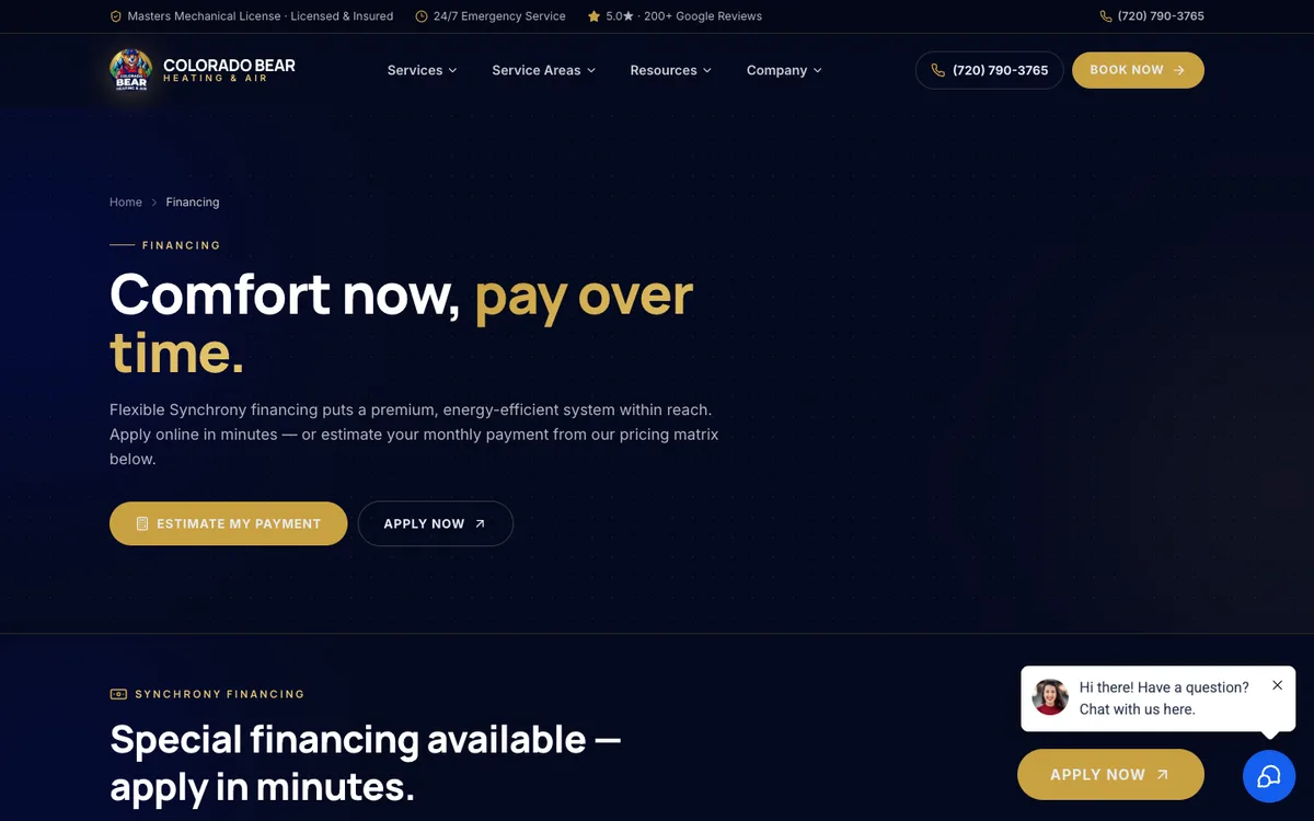 Screenshot: Financing / estimated payment on Cobear HVAC