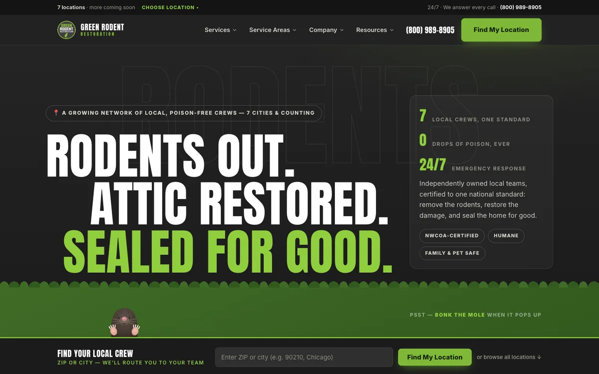 Screenshot: Location finder on Green Rodent Restoration