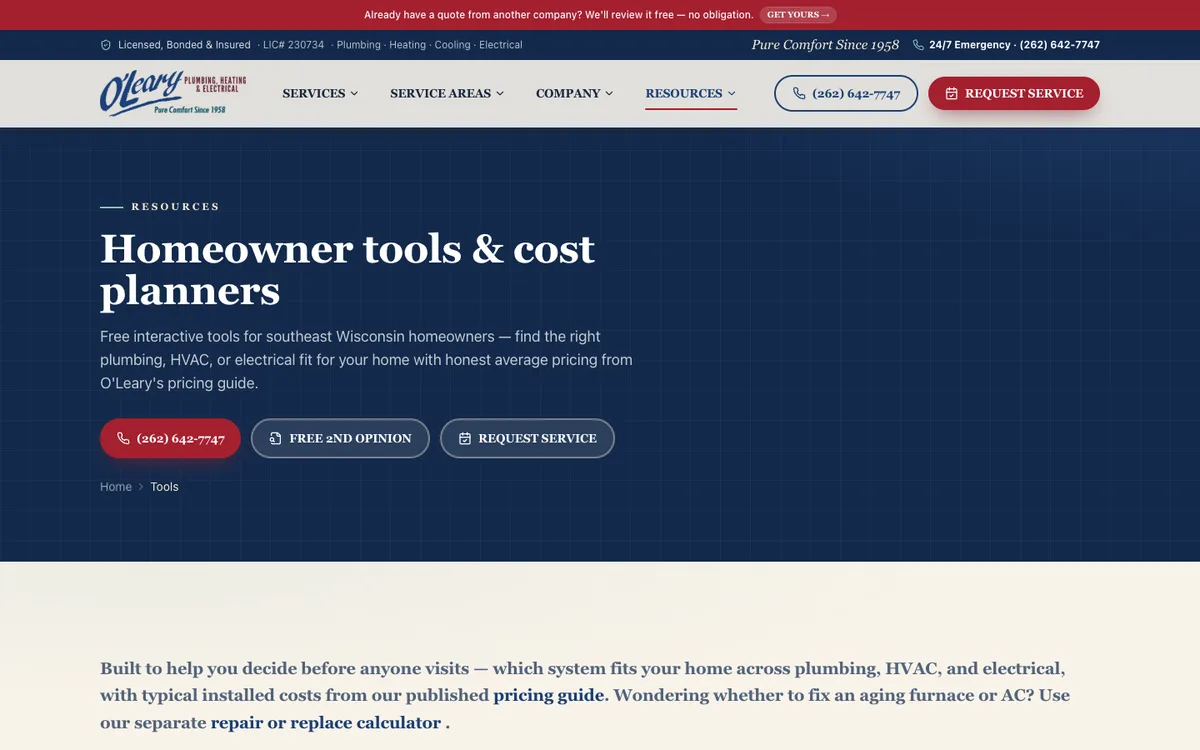 Screenshot: Best Tool Fit on O’Leary Plumbing and Heating