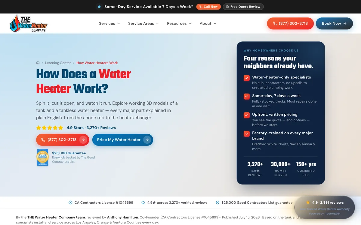 Screenshot: How water heaters work on THE Water Heater Company
