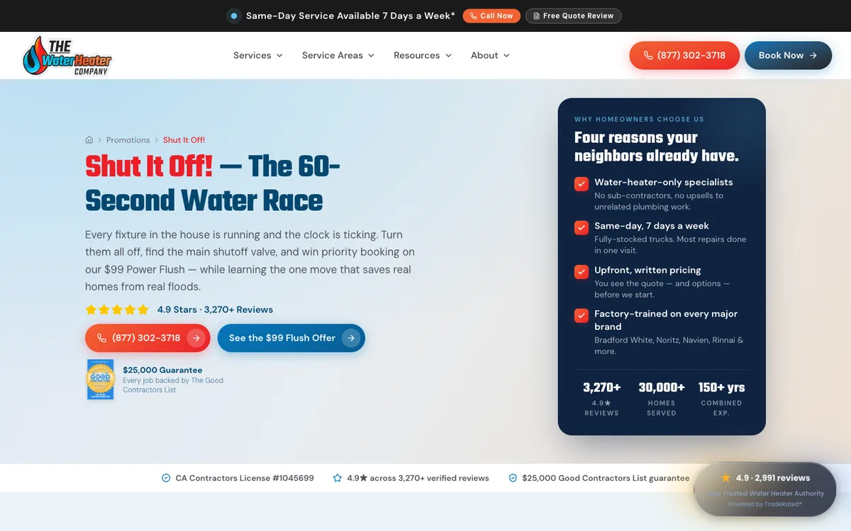 Screenshot: Shut It Off promo game on THE Water Heater Company