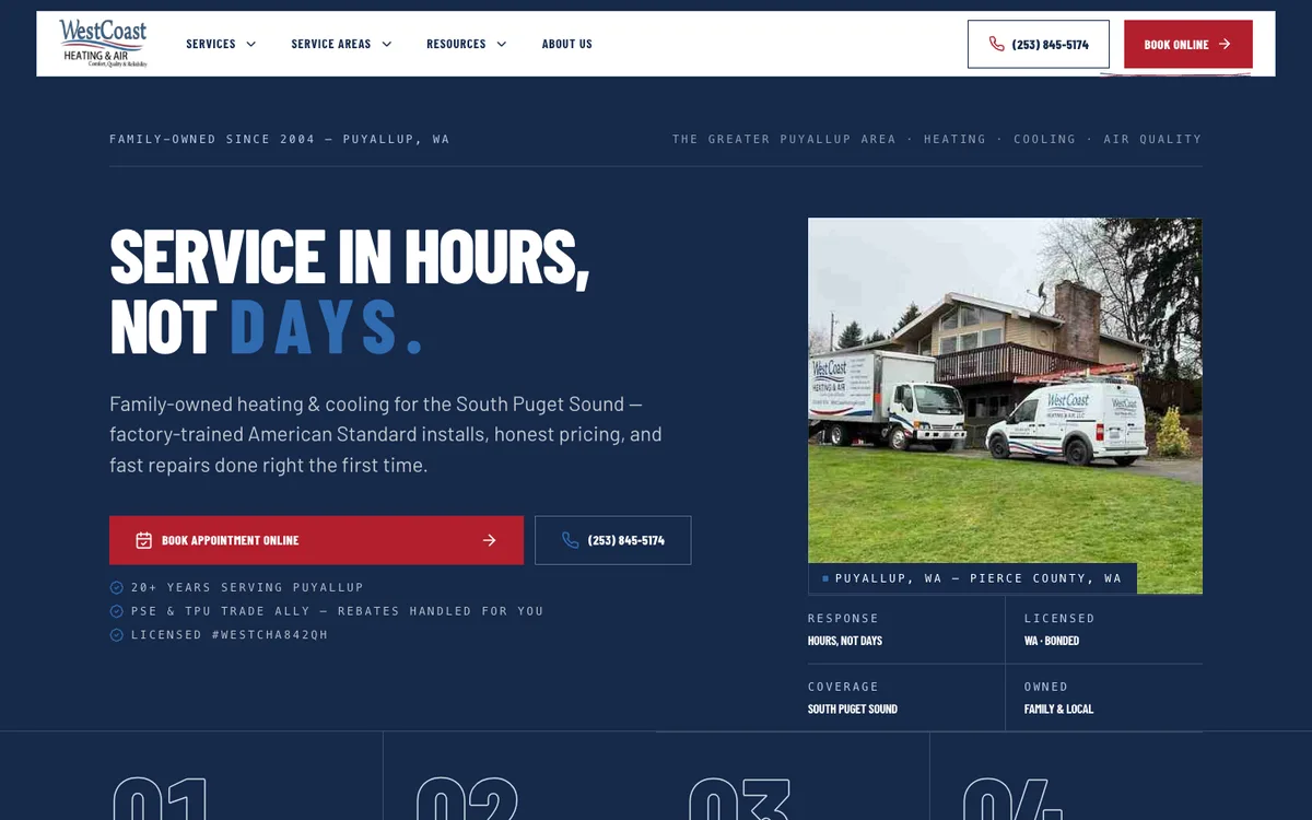 Screenshot: Utility rebate calculator on West Coast Heating & Air