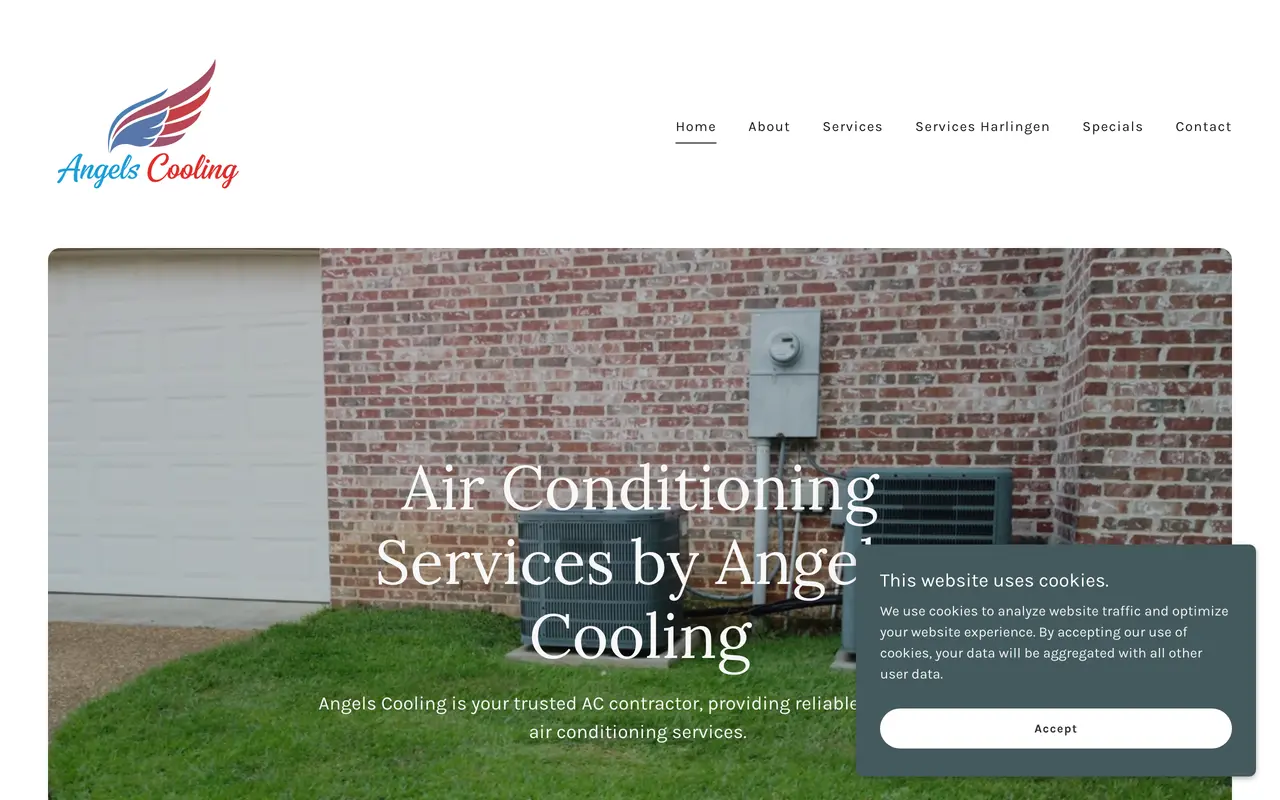 Old Angels Cooling WordPress homepage — the pre-Hydra build served on angelscooling.com before the 2026-07-08 relaunch