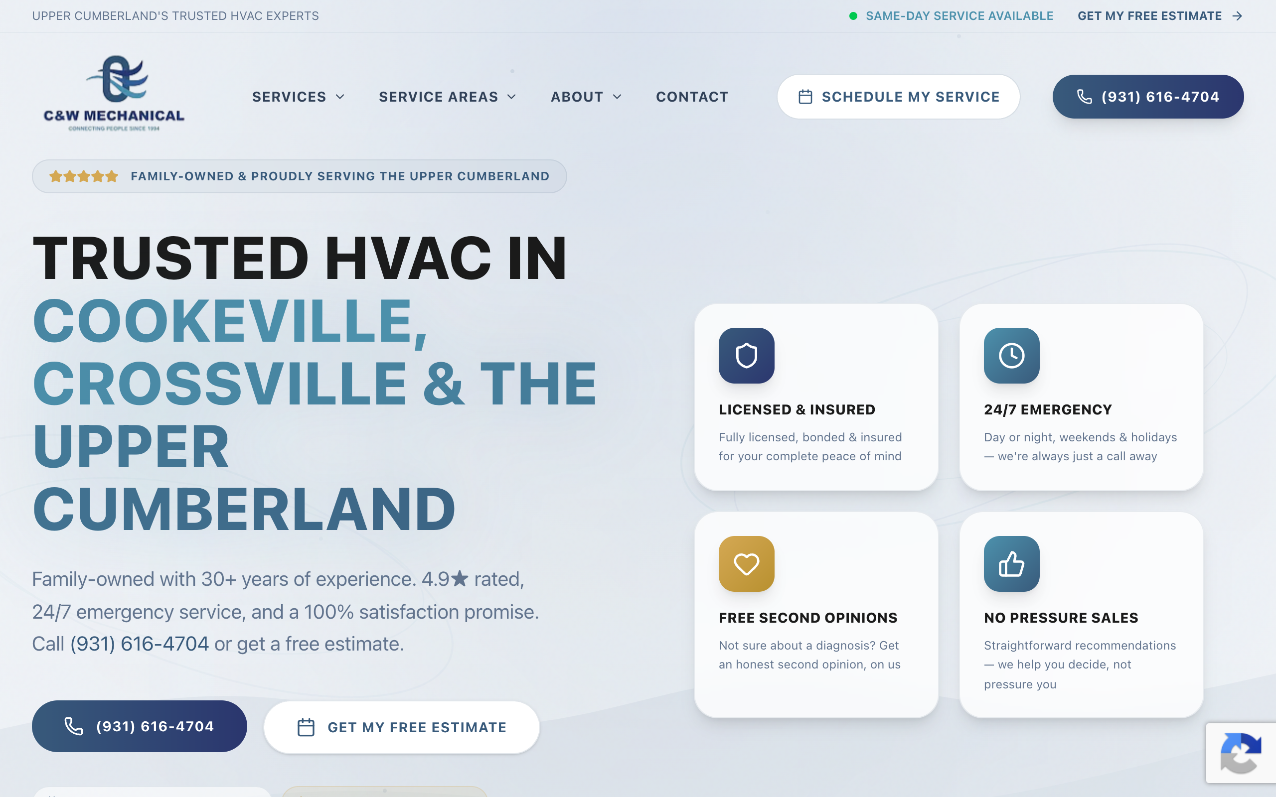 C & W Mechanical Services website