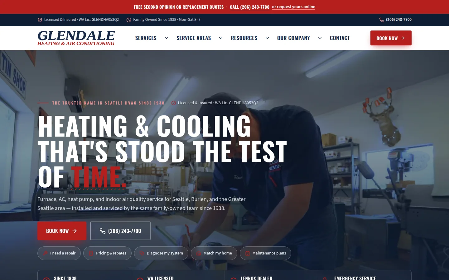 Glendale Heating and Air Conditioning Hydra OS website Seattle