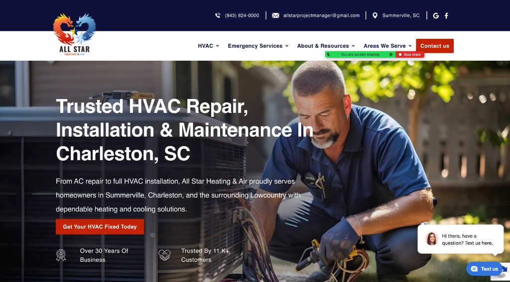 Old All Star Heating & Air WordPress homepage: Trusted HVAC Repair, Installation & Maintenance in Charleston, SC