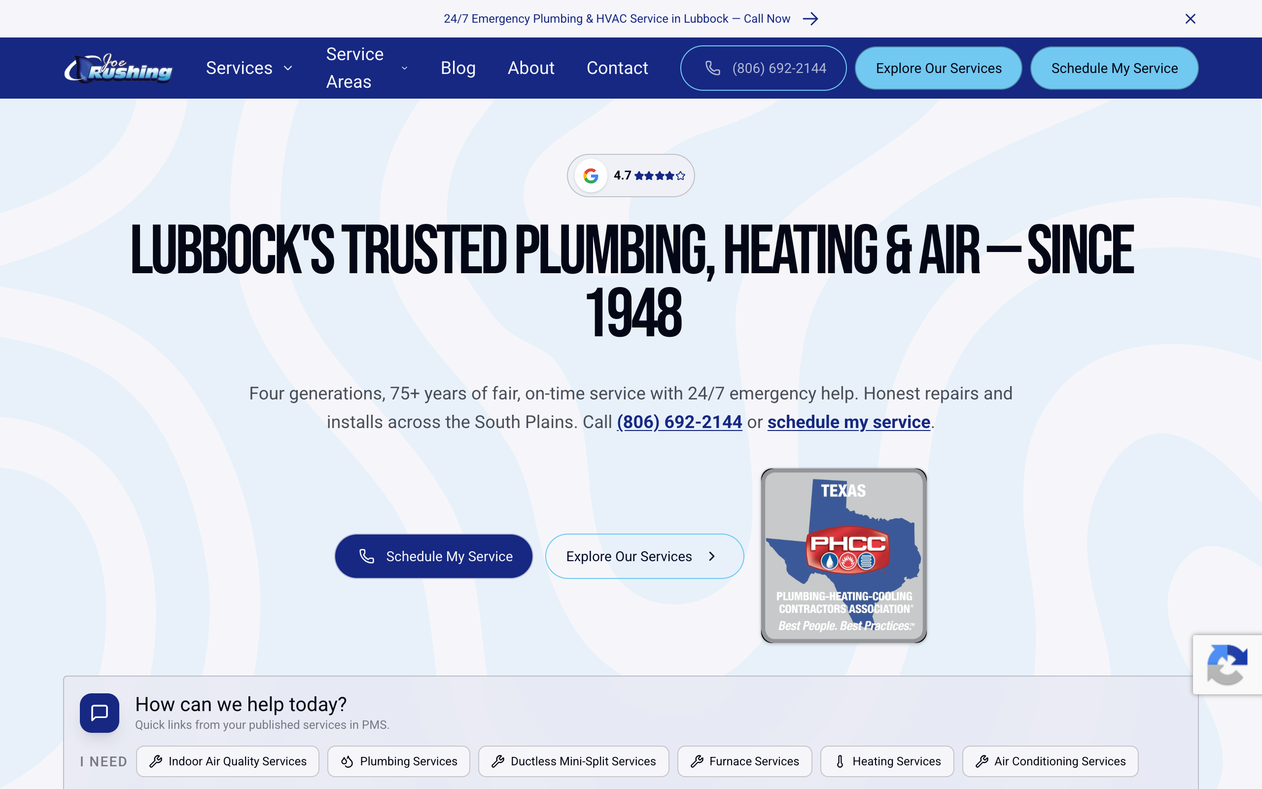 Joe Rushing Plumbing Co., Inc. website