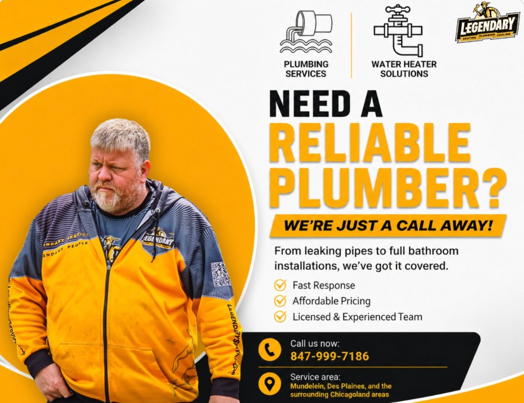 Legendary Service plumbing promotional graphic for reliable plumber service
