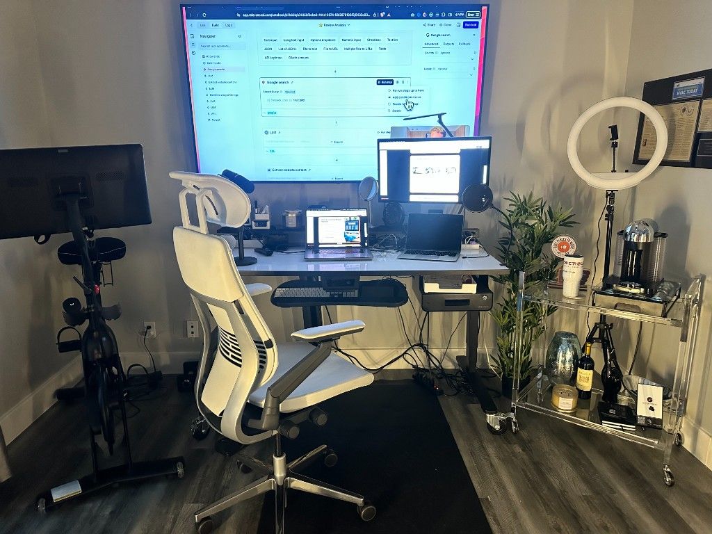A CI Web Group team member's home office setup with multiple monitors and a ring light