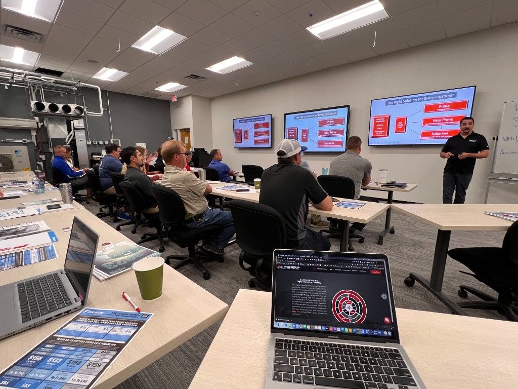 CI Web Group team members working in a training room lined with screens