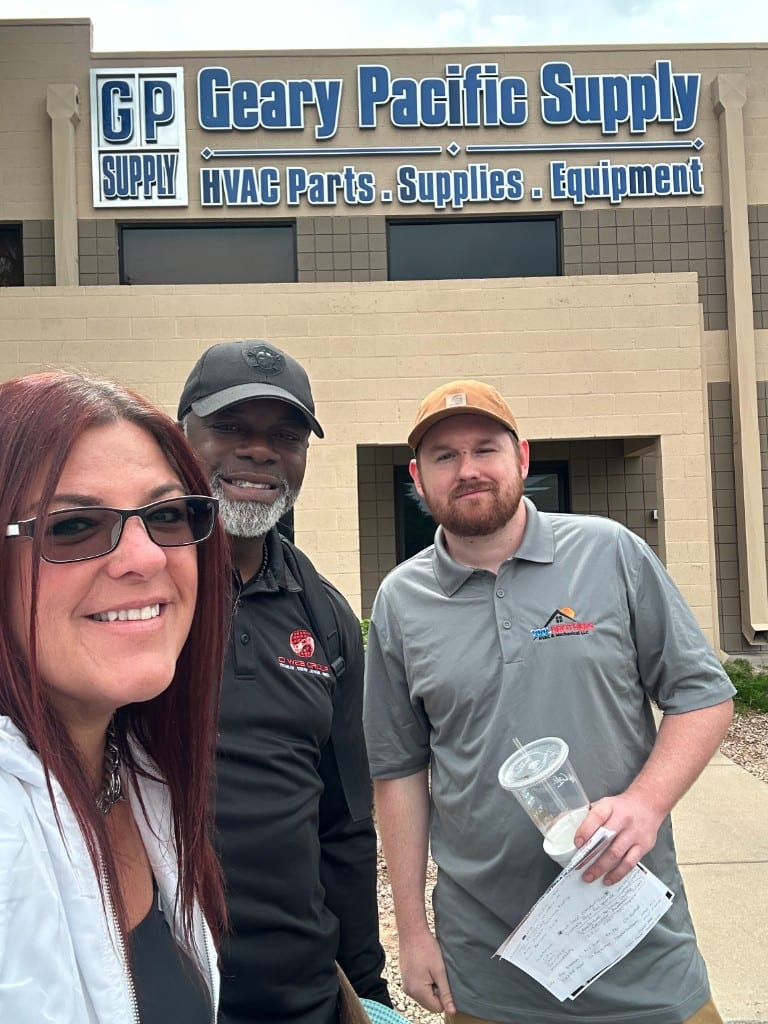 CI Web Group team members with a client outside a Geary Pacific Supply branch