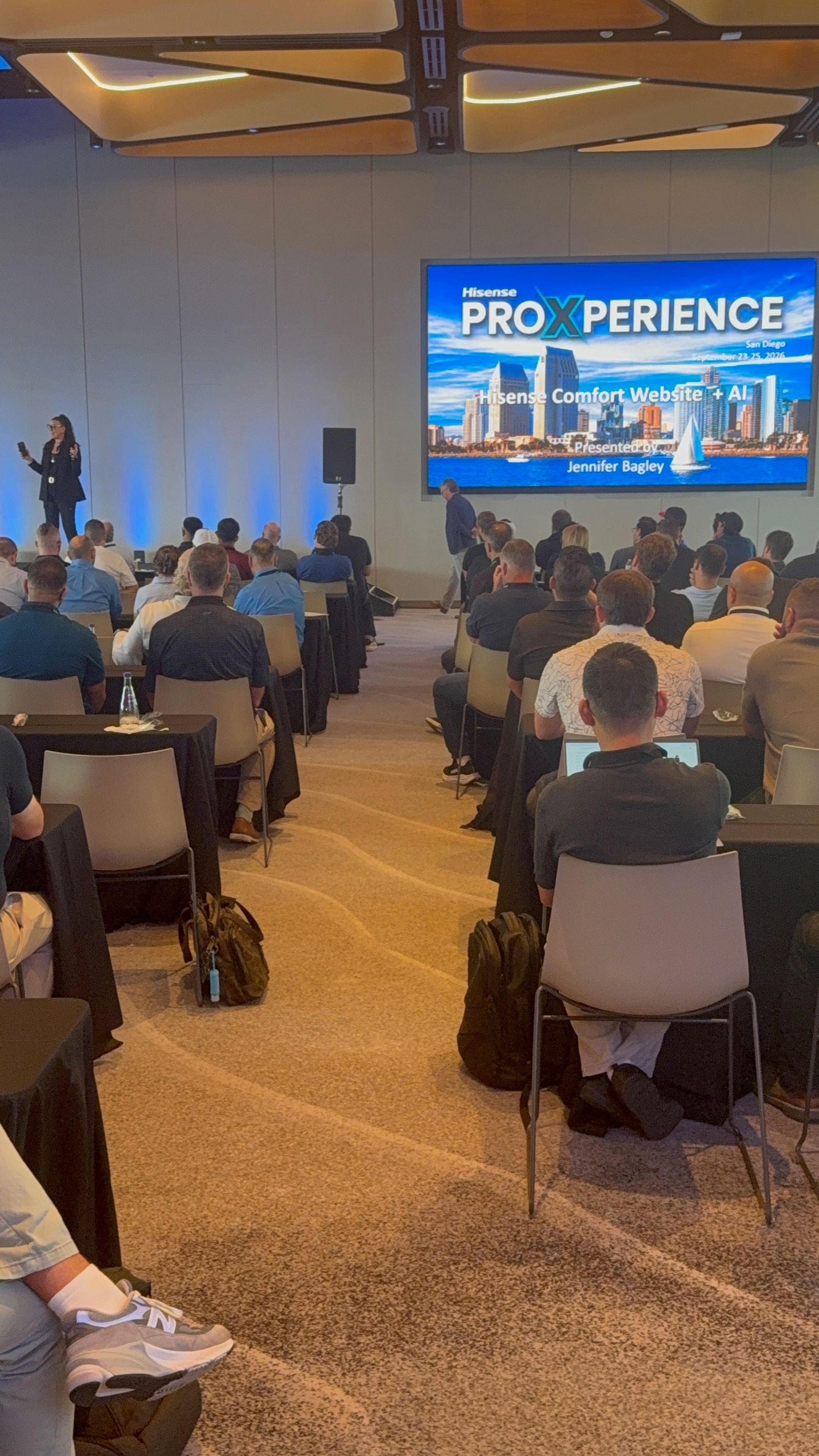 Jennifer Bagley presenting Hisense Comfort Website + AI at Hisense ProXperience in San Diego