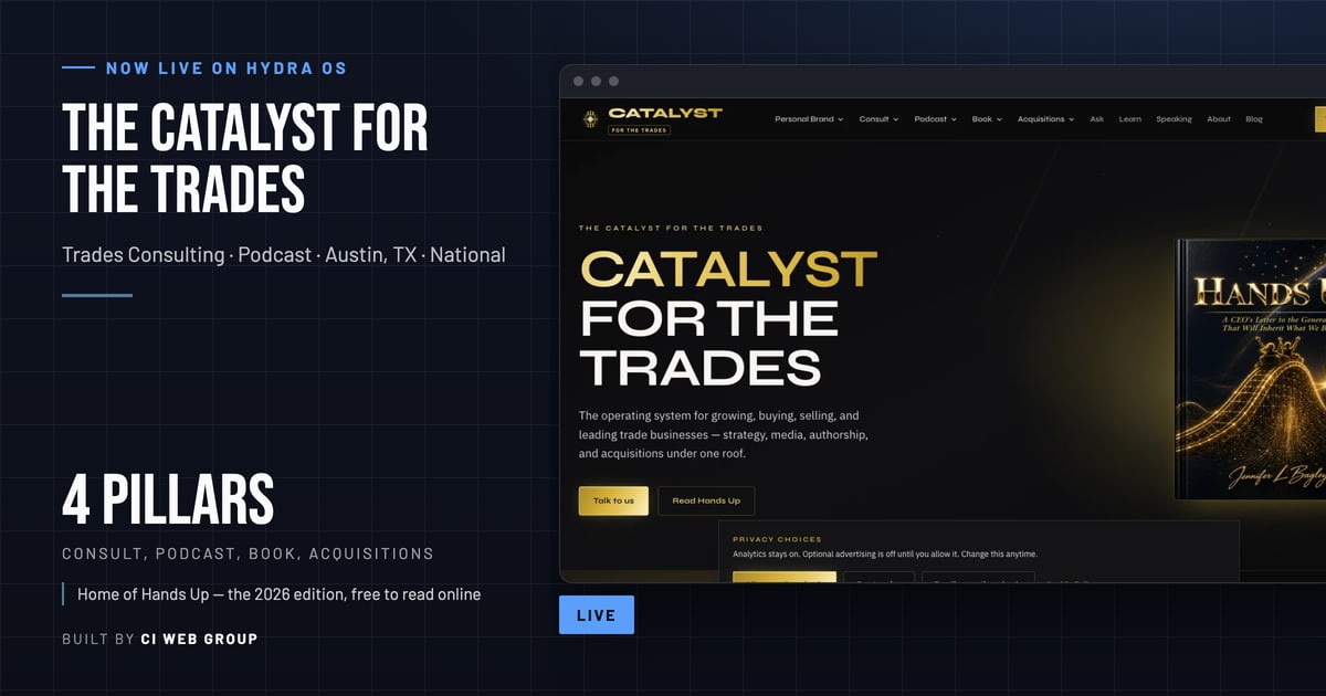 The Catalyst for the Trades live on Hydra OS — launch card