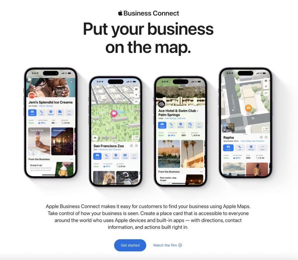 Screenshot of Apple Business Connect—Getting Started